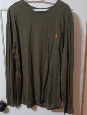 Polo by Ralph Lauren Olive Long-Sleeve Pocket Tee with Orange Pony